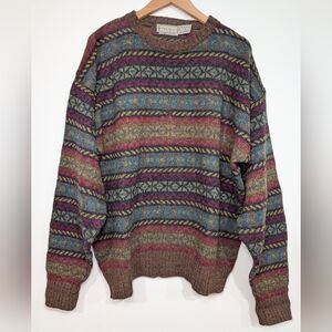 Christopher Hayes Men's XL Fair Isle Multicolor Crewneck Shetland Wool Sweater